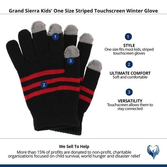 Grand Sierra Kids' One Size Striped Touchscreen Winter Glove - Picture 3 of 3